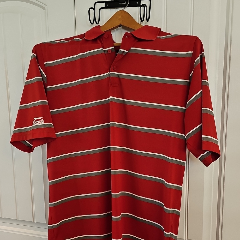 Slazenger Red and Gray Striped Polo Shirt
